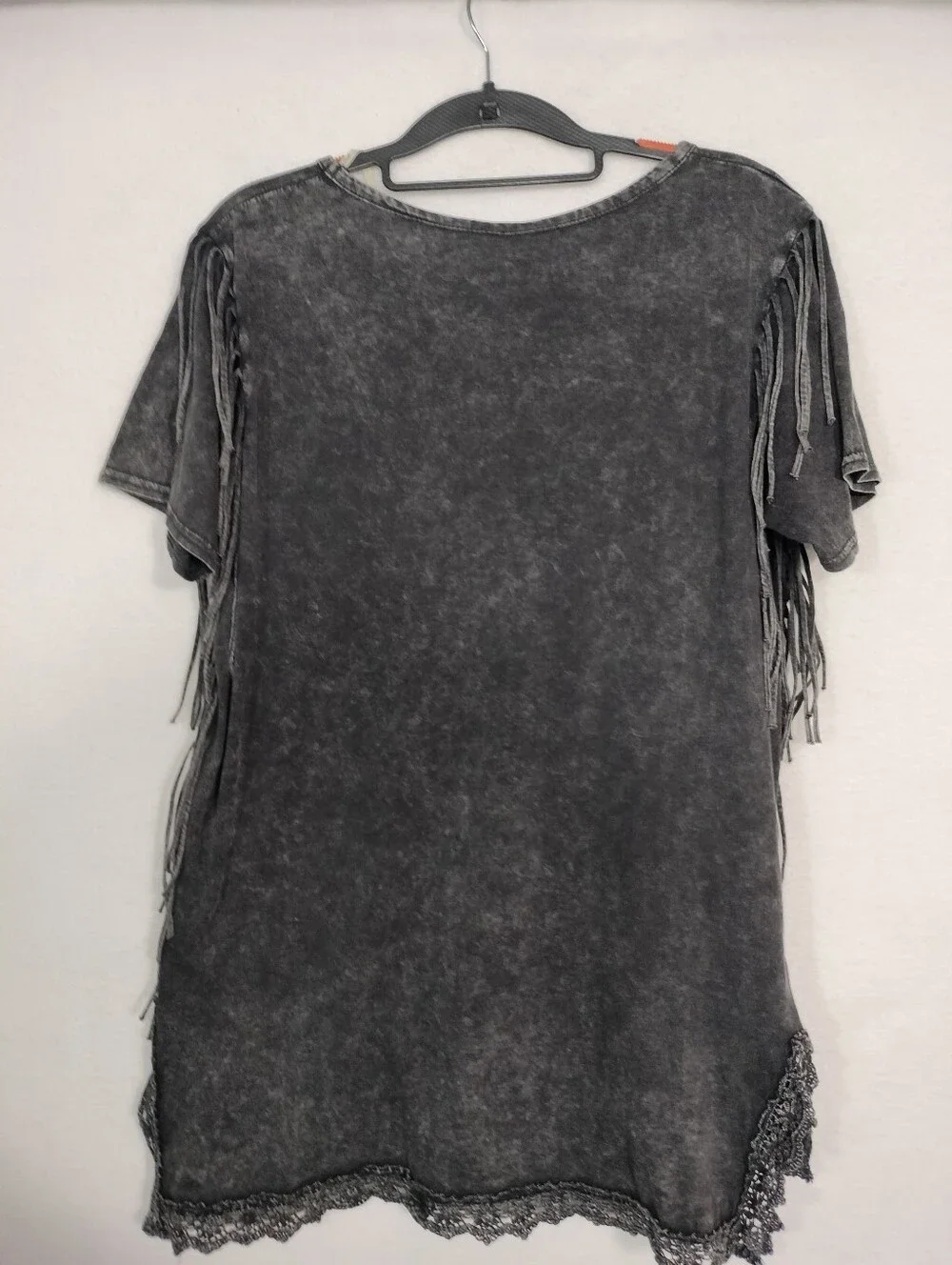 BKE Black Washed Short Sleeve Fringe Lace Tee - Picture 5 of 5
